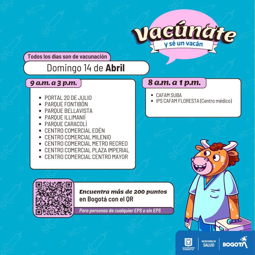 Puntos de vacunación COVID-19 y otras enfermedades Bogotá - Abril 14 de 2024