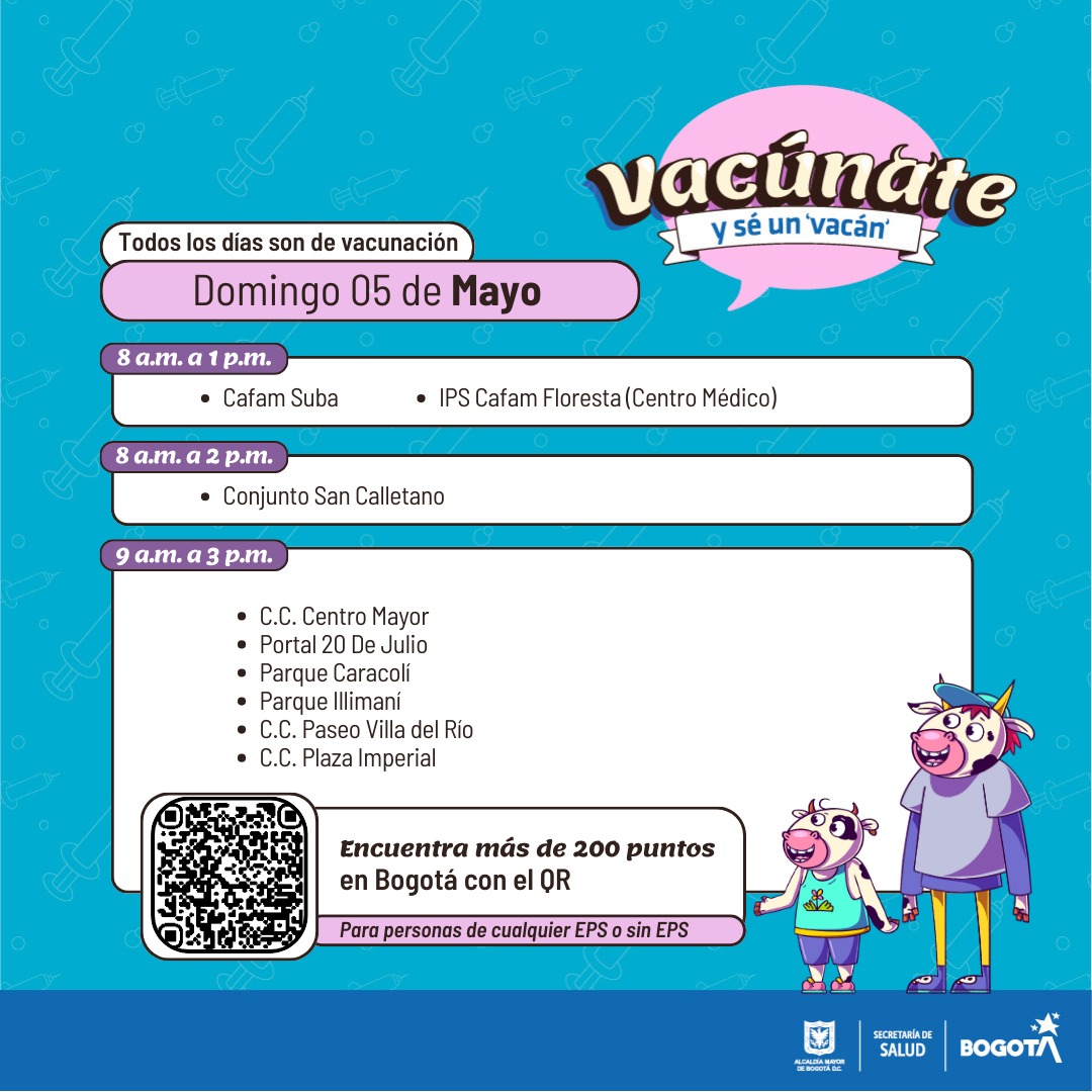 Puntos de vacunación Bogotá - Mayo 5 2024