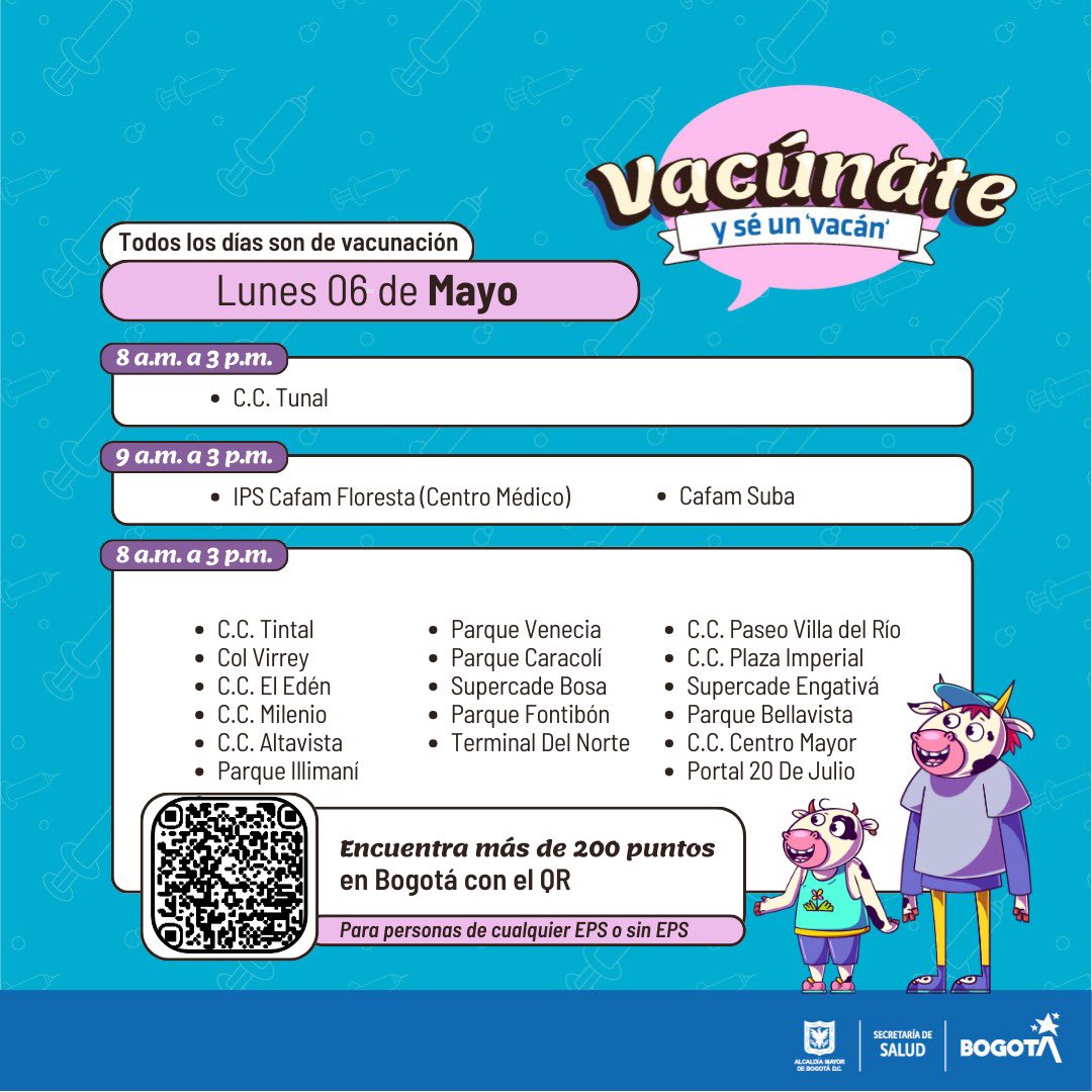 Puntos de vacunación en Bogotá - Mayo 6 2024