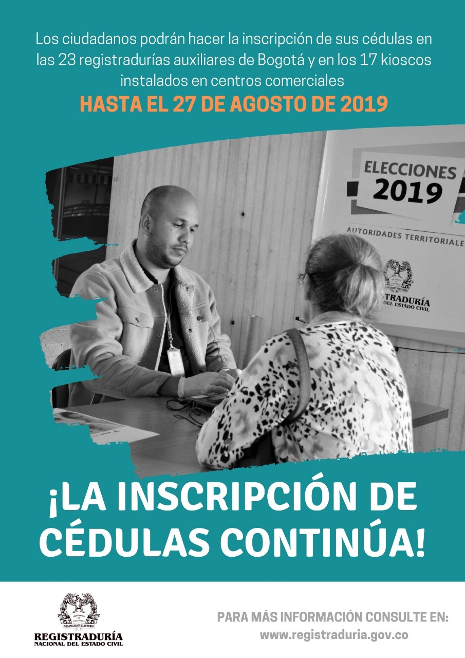 inscripción de cédulas para elecciones regionales de octubre 2019 