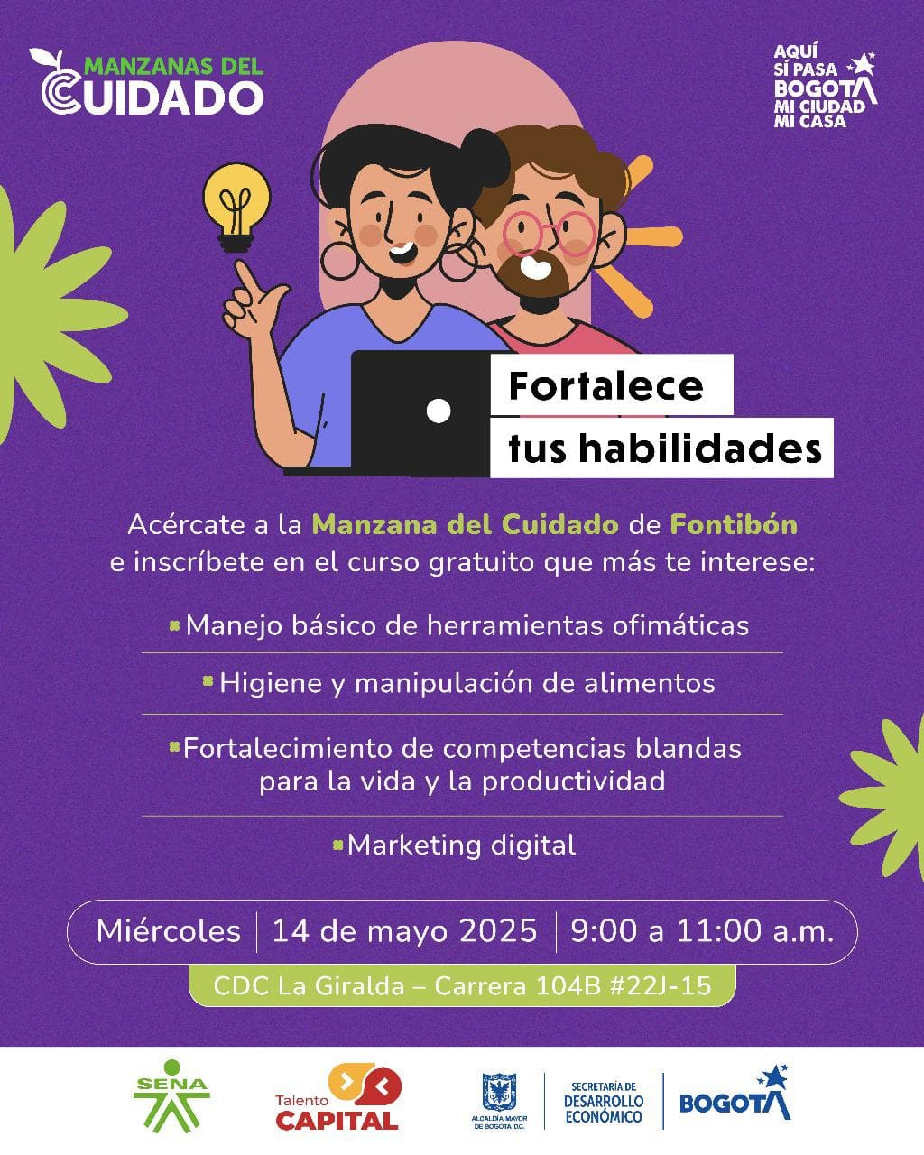Cursos gratis Bogotá en informática, marketing y manipulación de alimentos miércoles 14 de mayo de 2025