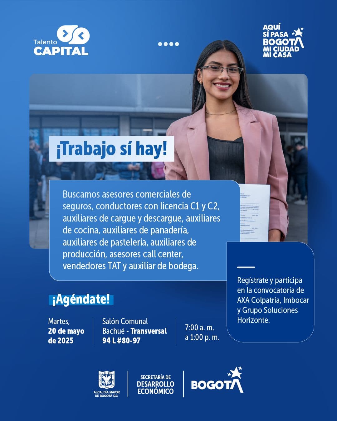 Invitación Trabajo sí hay en Bogotá 200 vacantes en Feria de Empleo Engativá mayo 20 de 2025