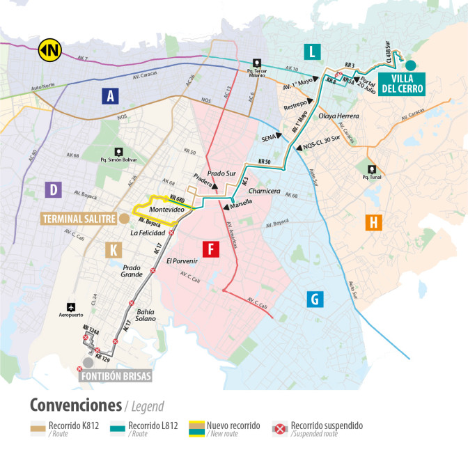 TransMiZonal K812 - L812 cambió recorrido y nombre en Bogotá