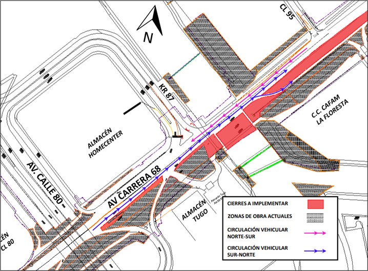 Movilidad en Bogotá cierre en av carrera 68 entre av calle 80 y 87