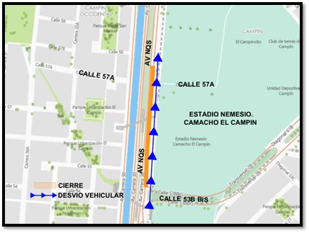 Movilidad: Cierre en la avenida NQS entre calle 53b bis y calle 57a