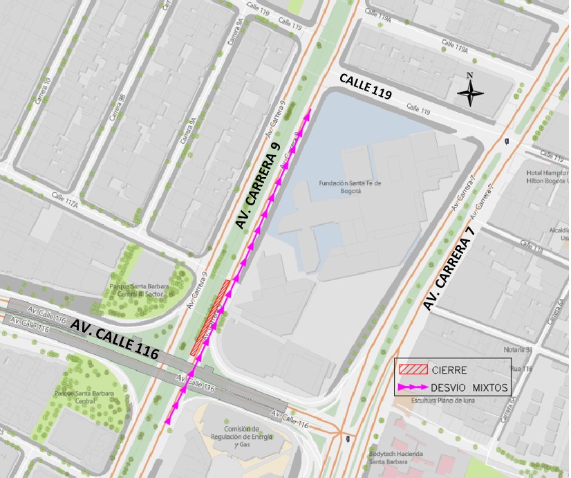 Cierre avenida carrera 9 entre avenida calle 116 y calle 117a Bogotá
