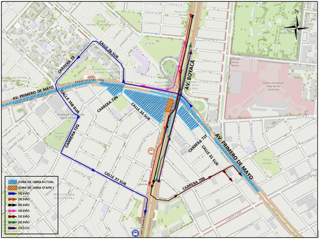 Cierre av Boyacá entre av Primero de Mayo y calle 34 sur Bogotá