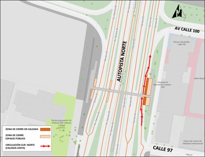 Cierre carril de la calzada lenta autopista Norte con calle 97 Bogotá