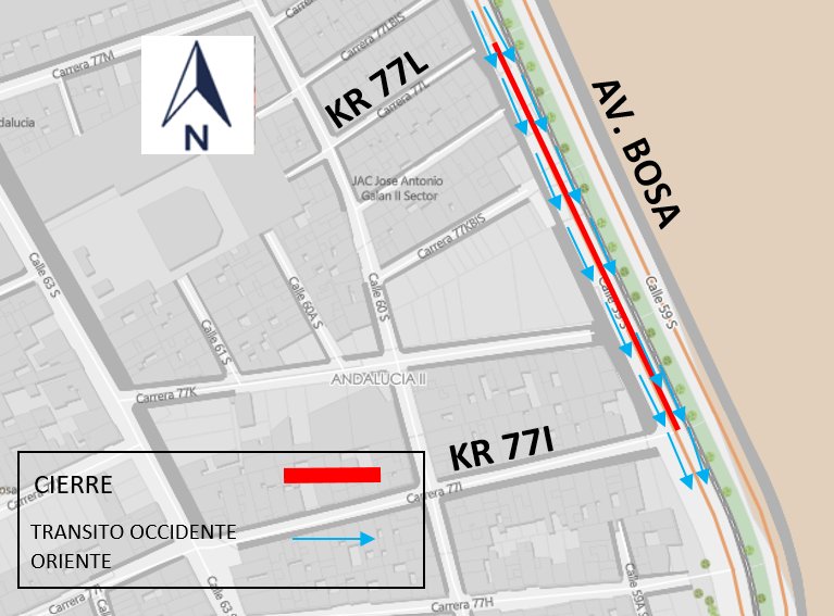 Cierre en la avenida Bosa entre carreras 77I y 77L en Bogotá