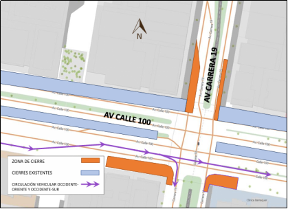 Cierre intersección avenida carrera 19 con avenida calle 100 Bogotá 