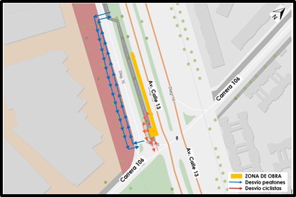 Cierre de carril occidente-oriente av. calle 13 con carrera 106 Bogotá