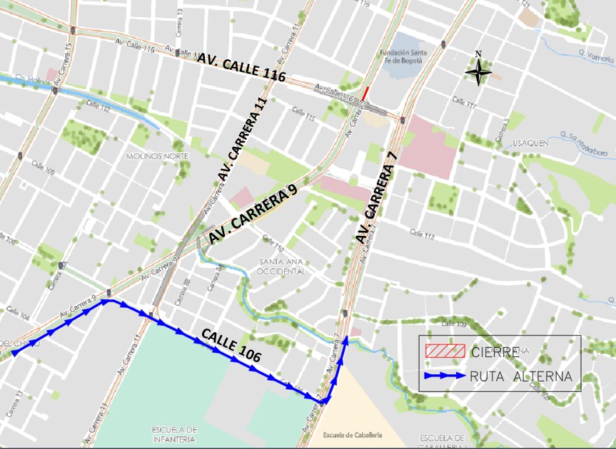 Cierre avenida carrera 9 entre avenida calle 116 y calle 117a Bogotá