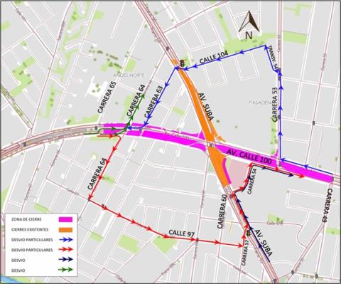 Por obras hay cierre en la calle 100 entre carreras 49 y 65 Bogotá