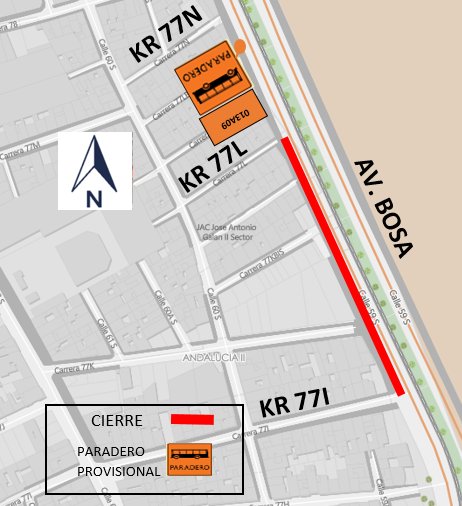 Cierre en la avenida Bosa entre carreras 77I y 77L en Bogotá