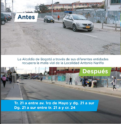 Imagen del mejoramiento de una vía en Antonio Nariño