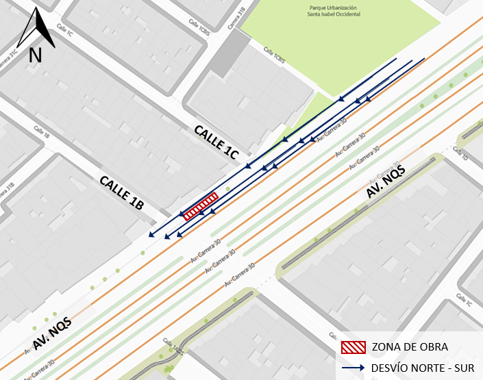Cierre en Bogotá en NQS entre calles 1B y 1C sentido norte - sur 