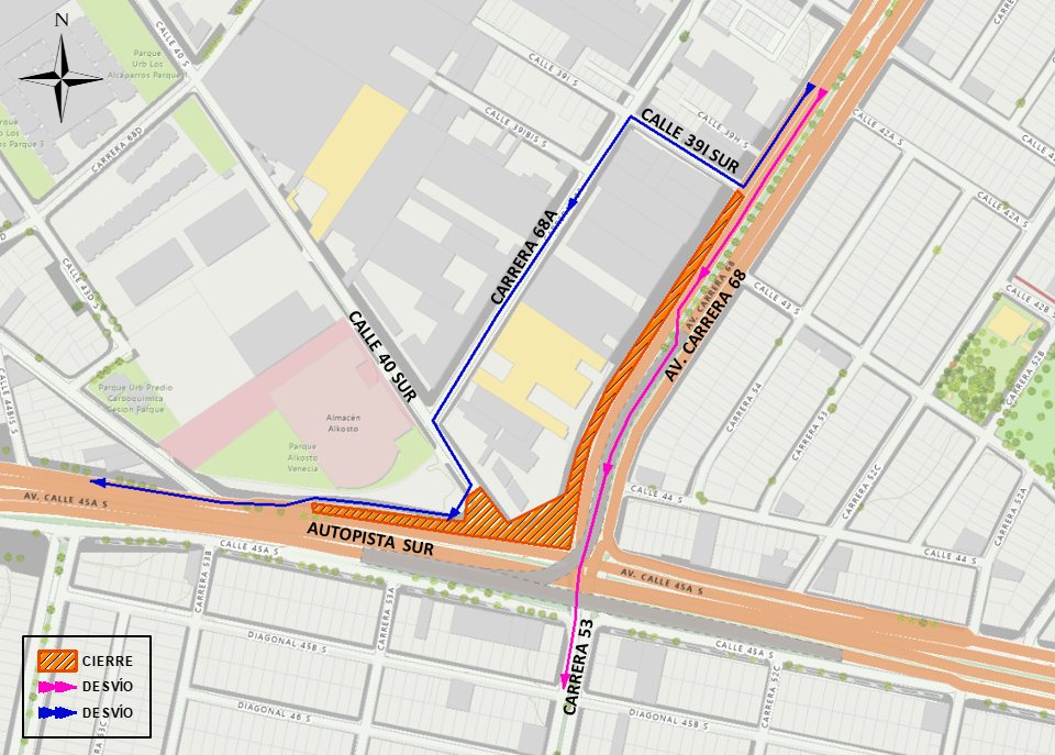  Cierre en conectante de av carrera 68 con autopista Sur en Bogotá
