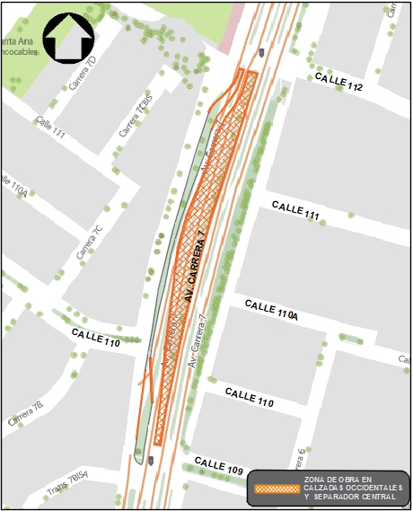  Por obras habrá cierre de carriles sentido norte – sur en la avenida carrera Séptima entre calles 112 y 109