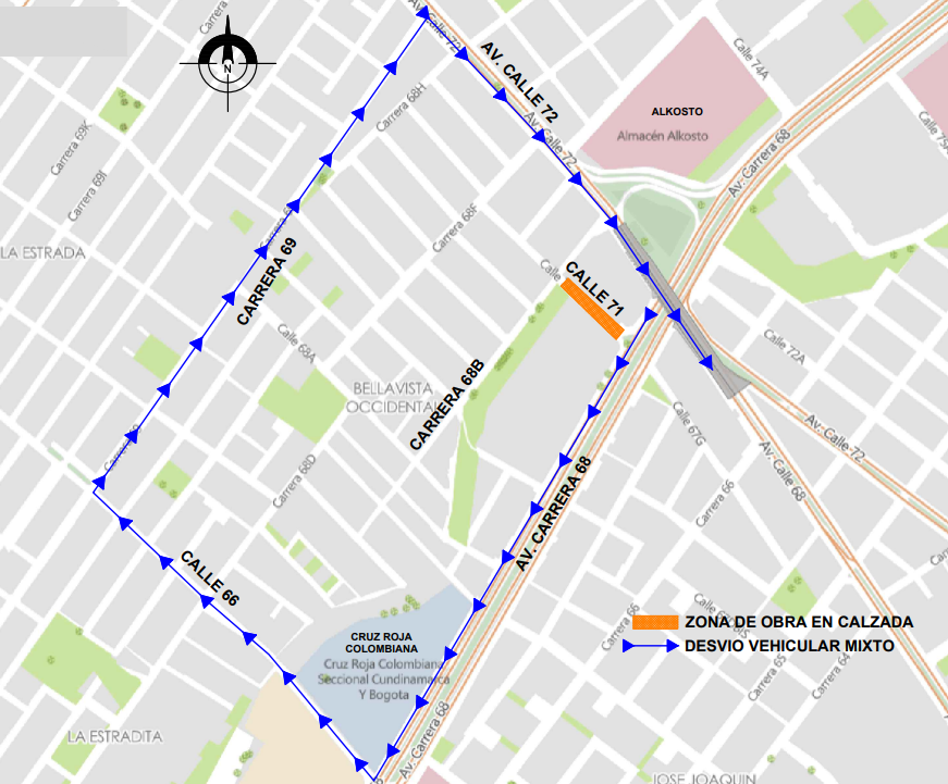 Cierre en Bogotá calle 71 entre avenida carrera 68 y carrera 68B