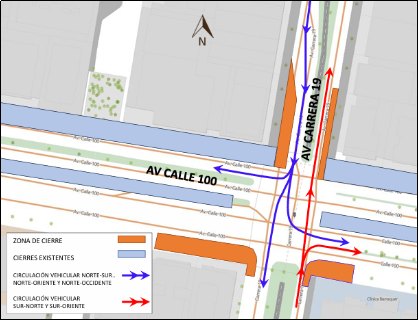 Cierre intersección avenida carrera 19 con avenida calle 100 Bogotá 