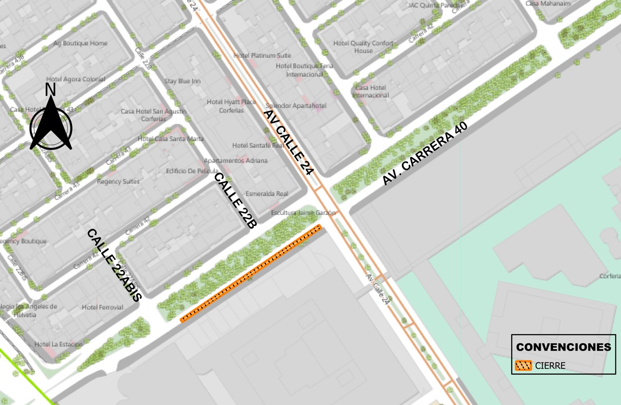 Cierre en Bogotá la av. carrera 40 entre calle 22A bis y av. calle 24