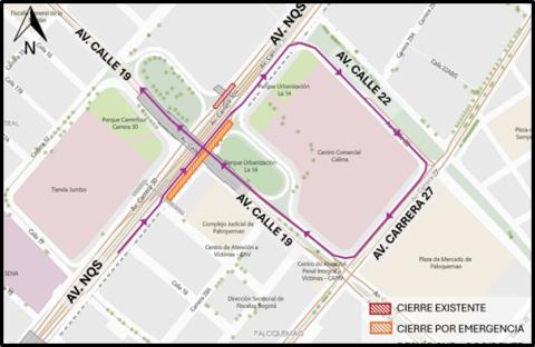 Cierre en la avenida NQS con avenida calle 19 en Bogotá 