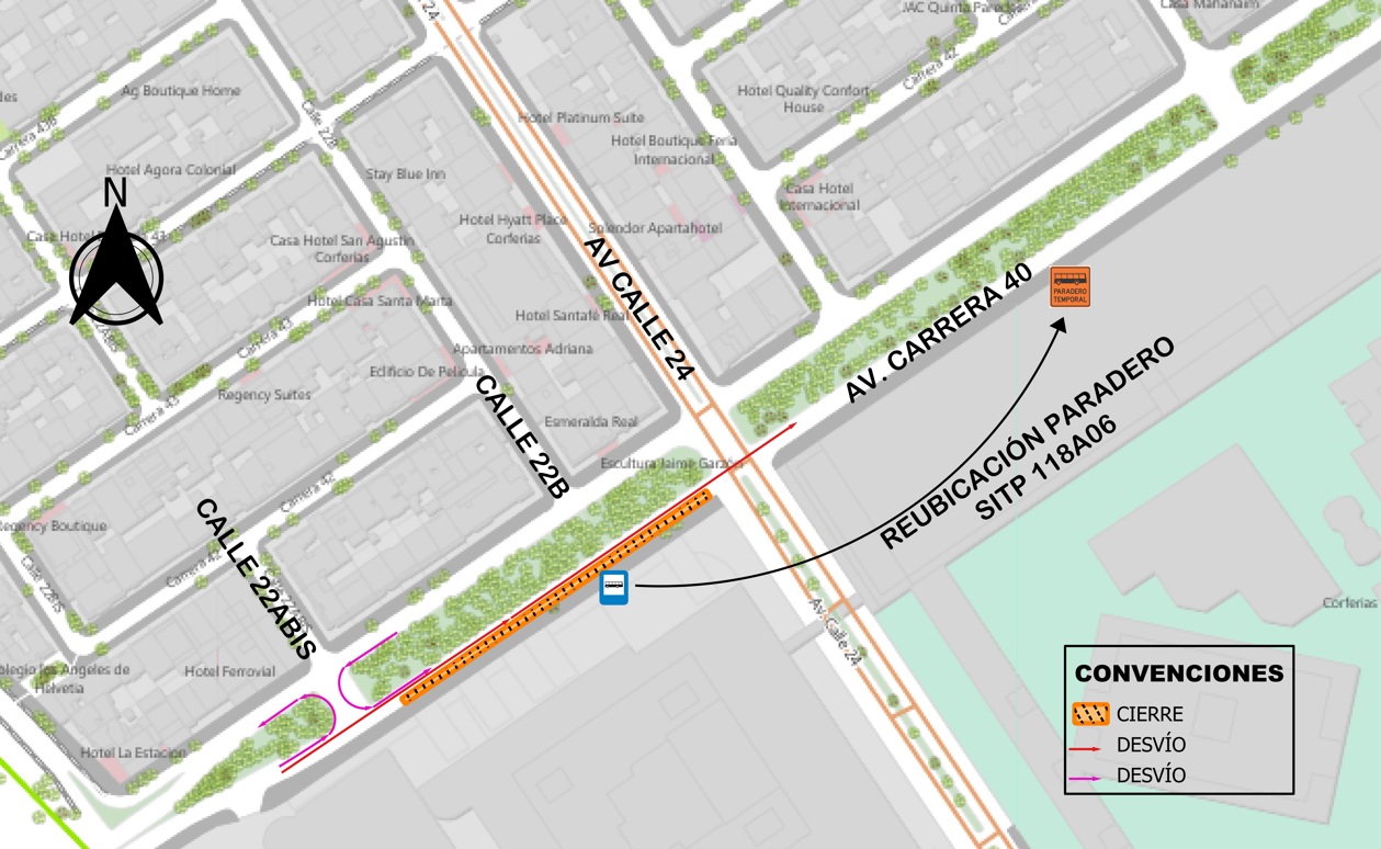 Cierre en Bogotá la av. carrera 40 entre calle 22A bis y av. calle 24