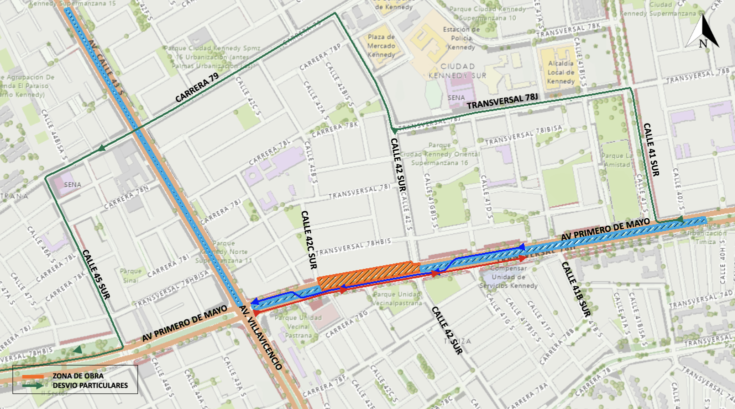 cierre por calzadas en la av. Primero de Mayo entre calles 42 sur y 42C sur