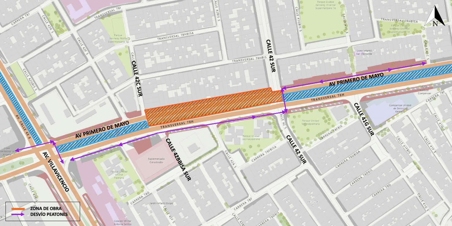 cierre por calzadas en la av. Primero de Mayo entre calles 42 sur y 42C sur