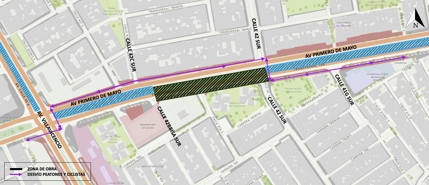 cierre por calzadas en la av. Primero de Mayo entre calles 42 sur y 42C sur