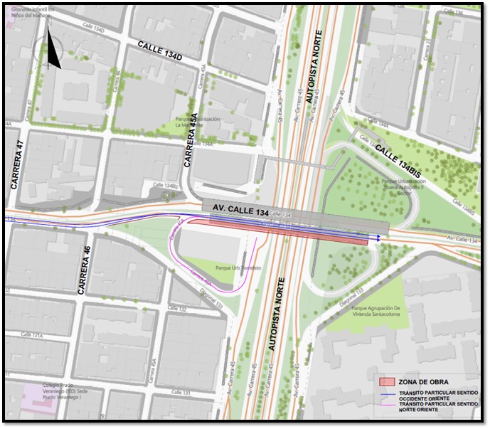 Movilidad Bogotá cierre carril puente av calle 134 con autopista Norte