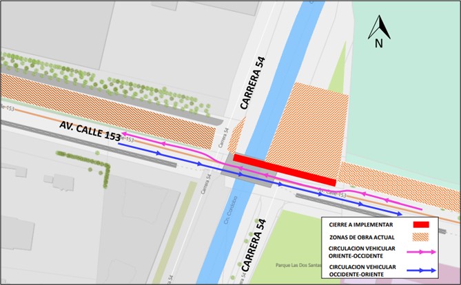 Movilidad en Bogotá cierre de un carril en av calle 153 con carrera 54