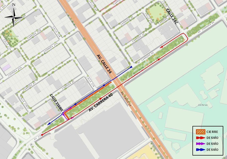 Cierre en avenida carrera 40 entre avenida calle 24 y 22A bis Bogotá