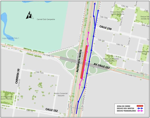 Movilidad en Bogotá cierre en autopista Norte con avenida calle 153