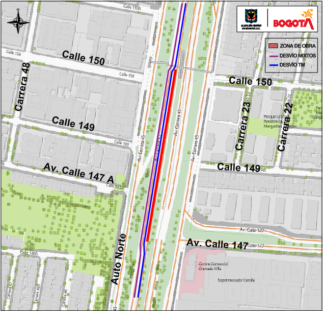 Movilidad Bogotá cierre en la autopista Norte entre calles 105a y 147