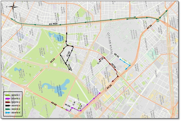 Mapa 3 – Desvíos del cuadrante de la Av. Calle 53 y Av. Calle 26 entre Av. Carrera 68 y Av. NQS.