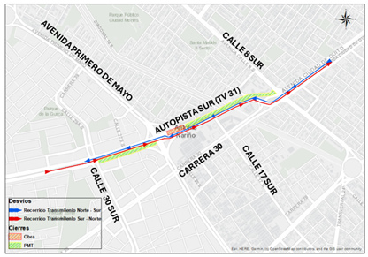 Mapa 3. Recorridos Transmilenio norte – sur y sur - norte 