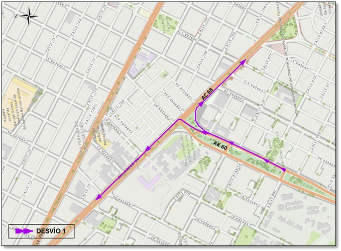Mapa 9 – Desvíos en el cuadrante de la Av. Calle 72 y Av. Calle 63 entre Av. NQS y Av. Carrera 68.