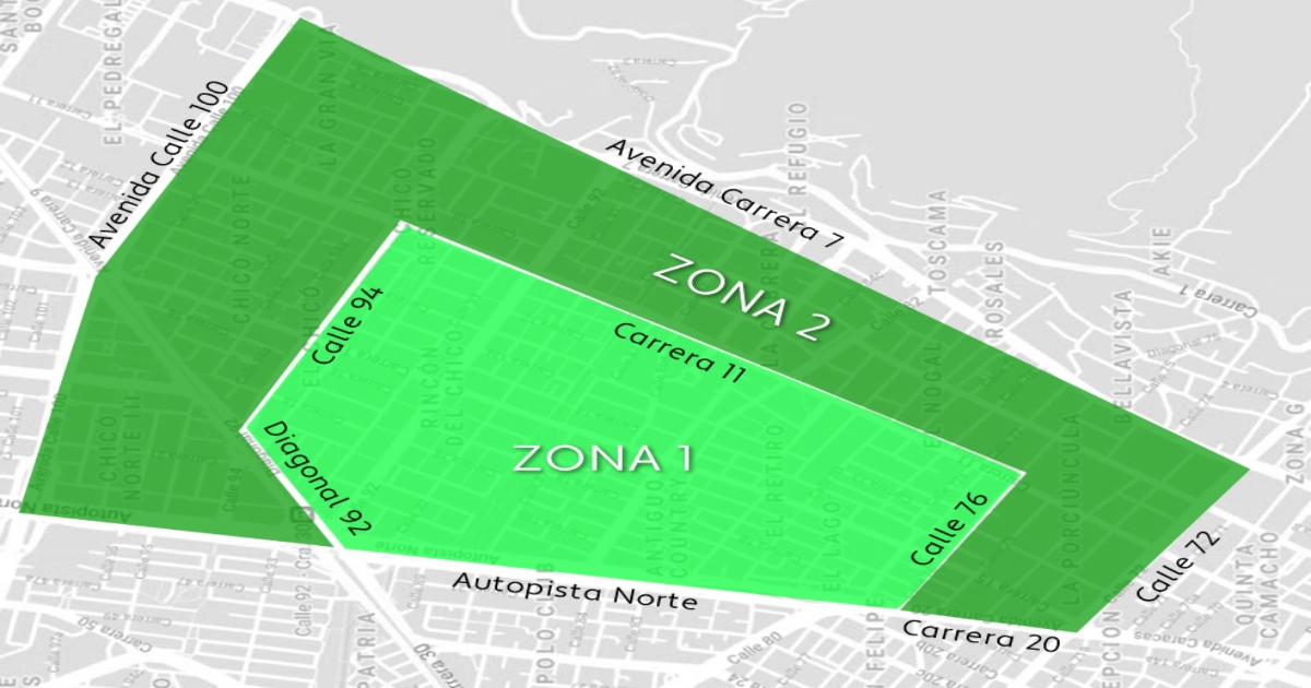 mapa de la segunda Zona de Parqueo Pago de Bogotá: