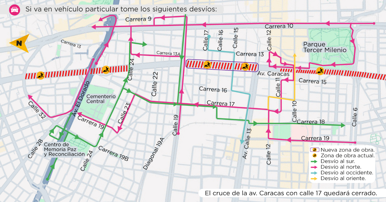 Obras del Metro de Bogotá cierre en avenida Caracas y calles 13 y 19