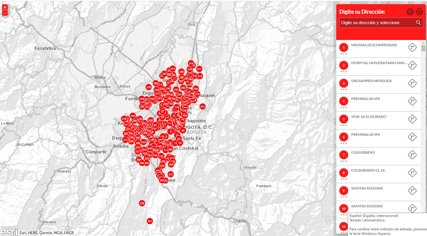 Imagen del mapa virtual de puntos de vacunación