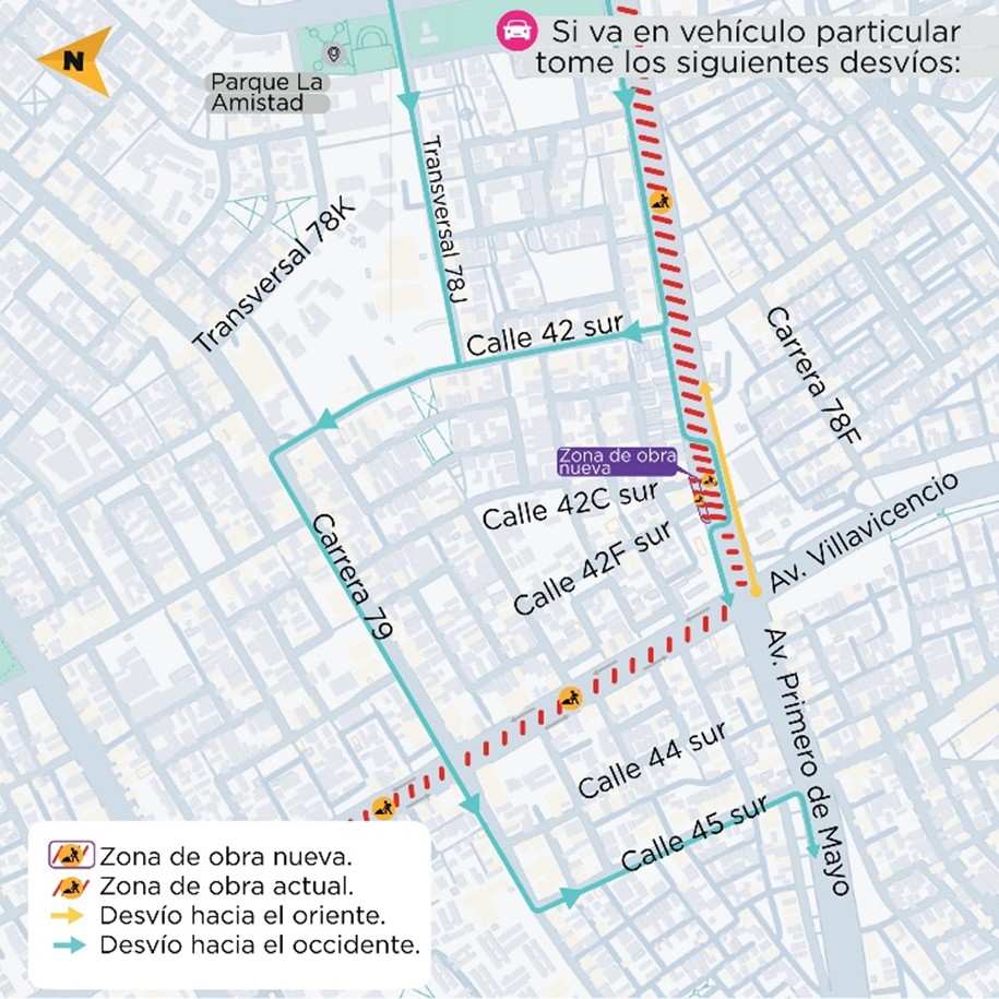 Obras Metro Bogotá cierre av Primero de Mayo calles 42F sur y 42c sur