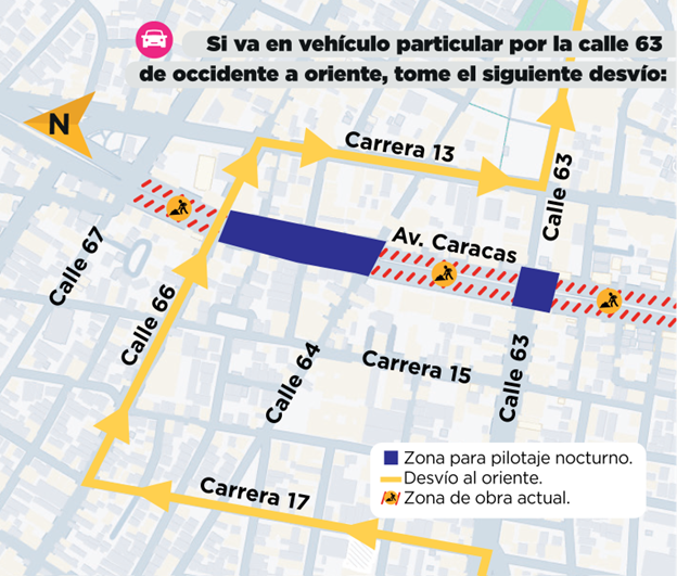 Desvío hacia el oriente por el cierre de la intersección de la av. Caracas con calle 63.