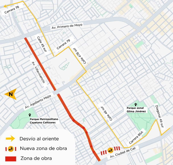Obras Metro Bogotá cierre en av. Villavicencio con av. Ciudad de Cali