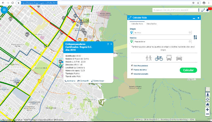 El mapa te muestra la ubicación de las CicloRutas los Bicicarriles y cicloparqueaderos de Bogotá.