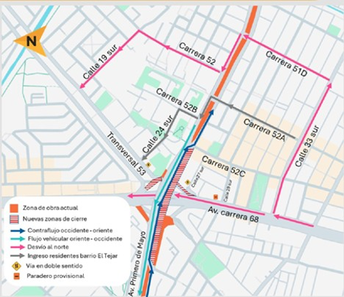 Cierres nocturnos puentes de la av Primero de Mayo con av. 68 Bogotá