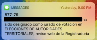 Mensaje de texto jurado de votación