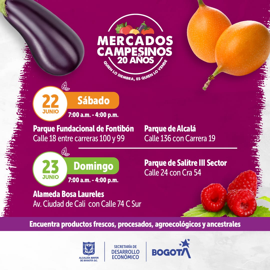 Mercado en Bogotá con los Mercados Campesinos 22 y 23 de junio 2024