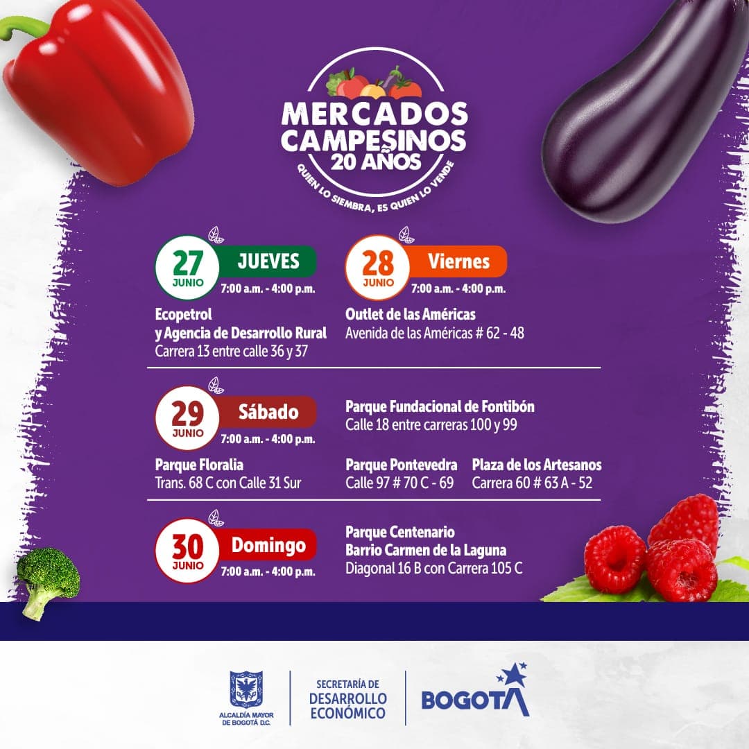 Mercado en Bogotá con los Mercados Campesinos 29 y 30 de junio 2024