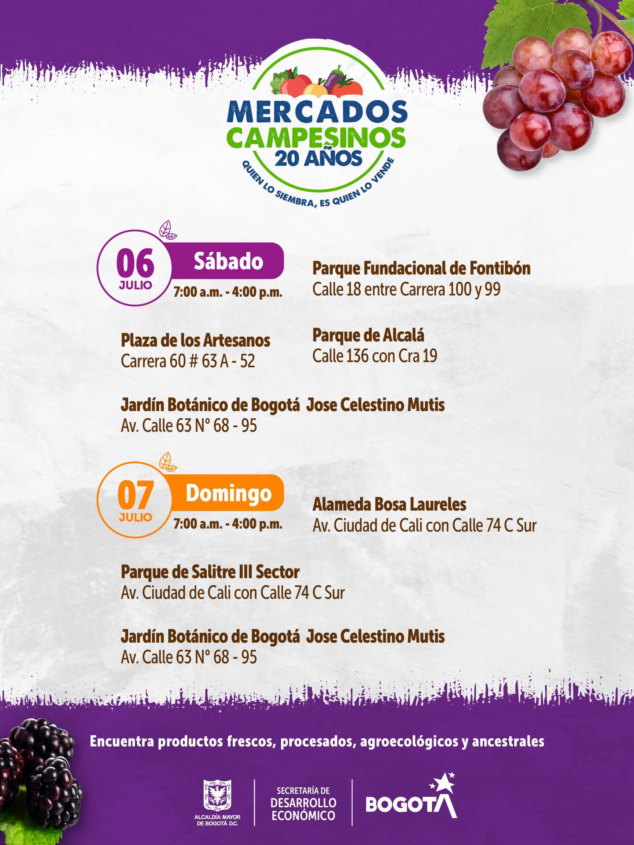Mercado en Bogotá con los Mercados Campesinos 6 y 7 de julio 2024